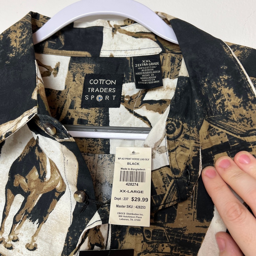 Vintage Cotton Traders Sport Horse Print Button Up Long Sleeve Shirt AOP‎ NOS - Picture 4 of 4